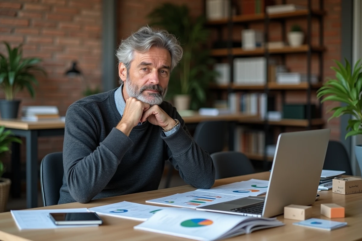 Chercheur analysant des prototypes de produits innovants à son bureau