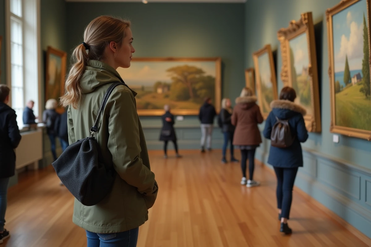 Jeune femme contemplant une peinture dans un musée normand