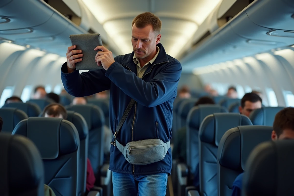 Homme plaçant son sac à l