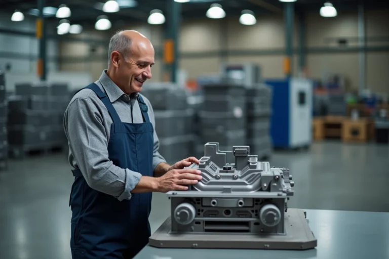 Ingénieur en travail industriel examine une pièce 3D