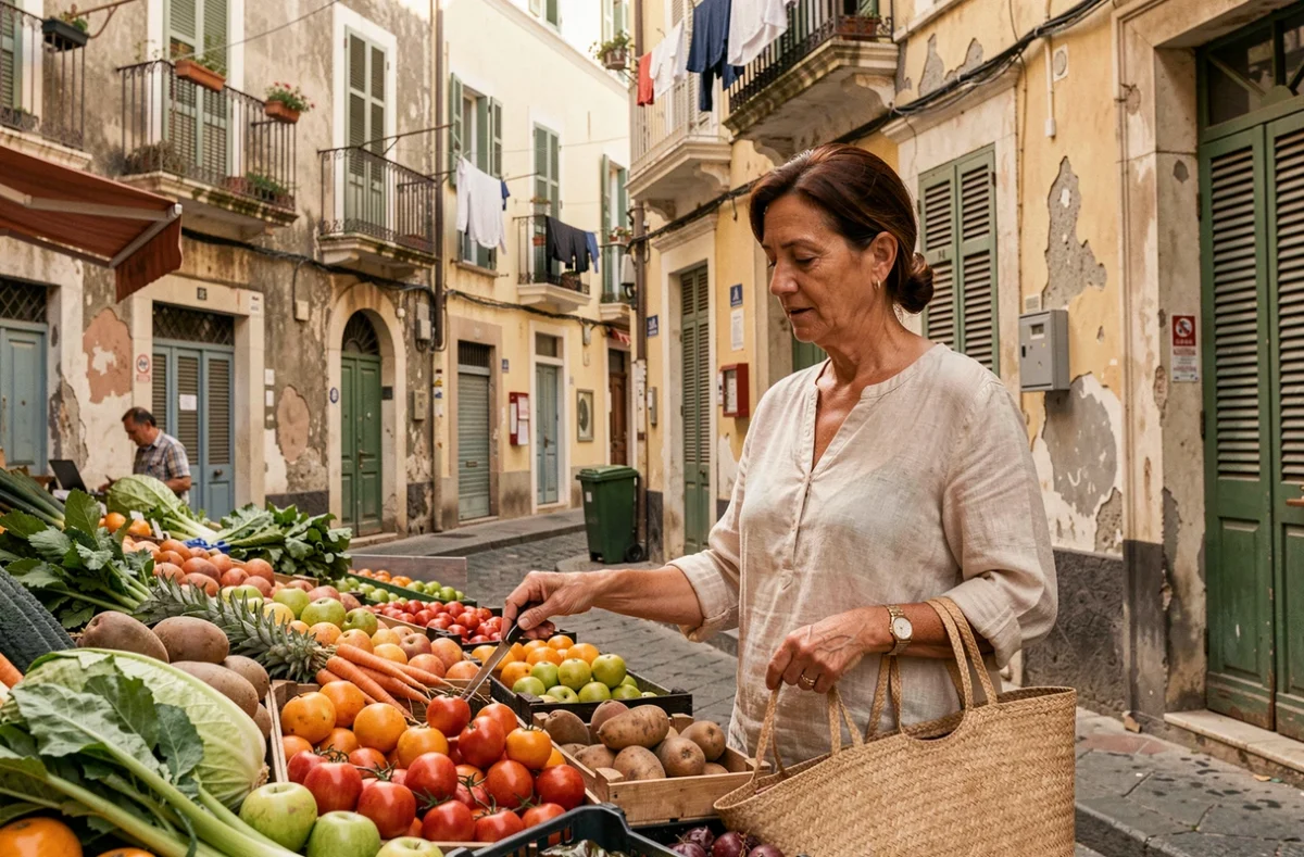 Femme faisant ses courses au marché de plein air dans le quartier Sainte-Marguerite à Marseille