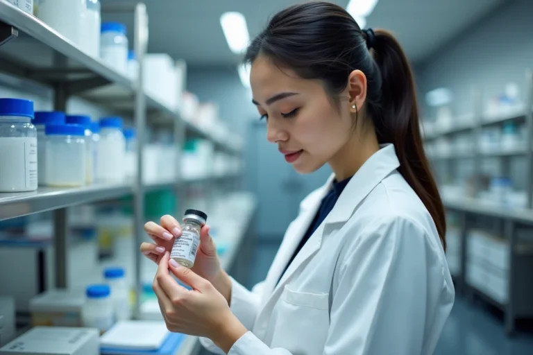 Scientifique examinant un produit innovant en laboratoire moderne